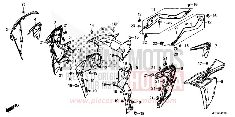 CARENAGE MILIEU (CRF1100A/AL/D/DL) de Africa Twin DCT GRAND PRIX RED (R380B) 2020